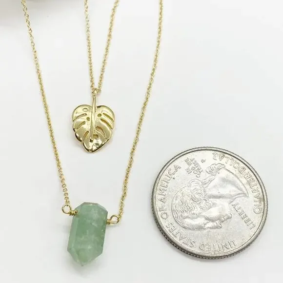 NEW Free People x Luna Norte Green Aventurine & Leaf Layer Necklace - Picture 15 of 15